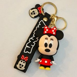 Disney Minnie Mouse PVC 3D Chunky Figure Keychain Keyring Backpack Bag Charm